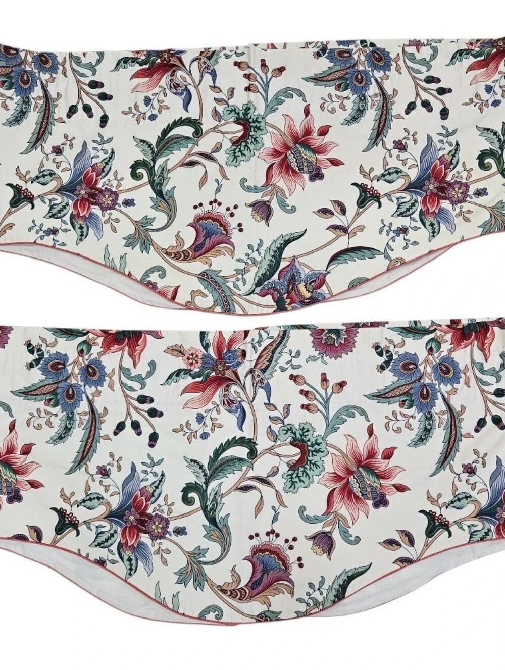 VTG Waverly Jacobean Floral Jewel Tone on Cream Window Valances Chintz PR 70x17